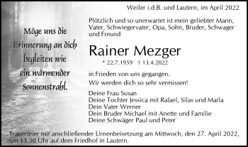 Traueranzeige von Rainer Mezger von Gmünder Tagespost