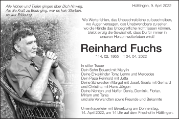 Traueranzeige von Reinhard Fuchs von Schwäbische Post