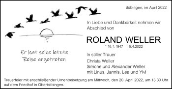 Traueranzeige von Roland Weller von Gmünder Tagespost