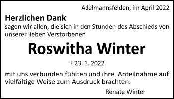 Traueranzeige von Roswitha Winter von Schwäbische Post