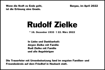 Traueranzeige von Rudolf Zielke von Gmünder Tagespost