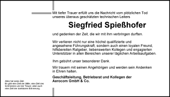 Traueranzeige von Siegfried Spießhofer von Gmünder Tagespost