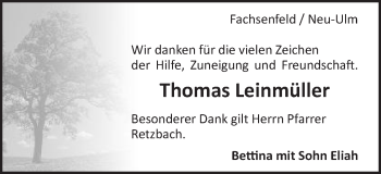 Traueranzeige von Thomas Leinmüller von Schwäbische Post