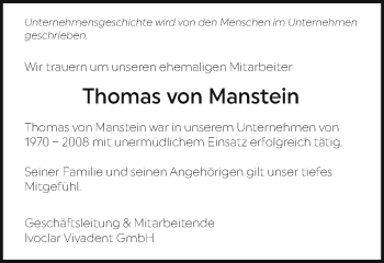 Traueranzeige von Thomas von Manstein von Schwäbische Post