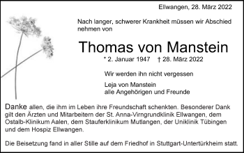 Traueranzeige von Thomas von Manstein von Schwäbische Post
