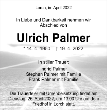 Traueranzeige von Ulrich Palmer von Gmünder Tagespost