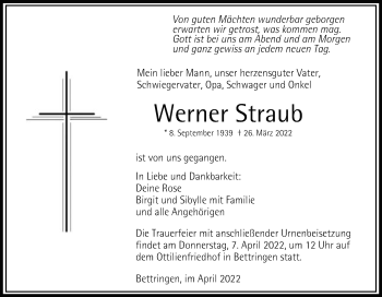 Traueranzeige von Werner Straub von Gmünder Tagespost