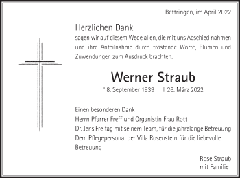 Traueranzeige von Werner Straub von Gmünder Tagespost