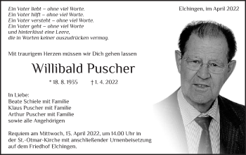 Traueranzeige von Willibald Puscher von Schwäbische Post