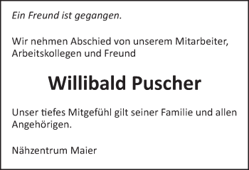 Traueranzeige von Willibald Puscher von Schwäbische Post