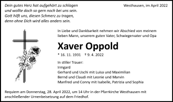 Traueranzeige von Xaver Oppold von Schwäbische Post