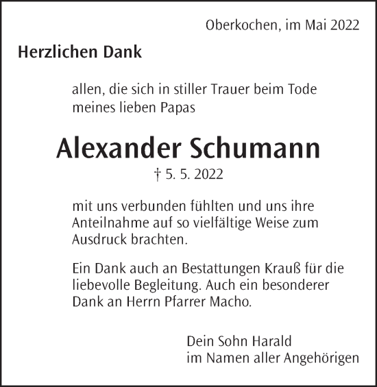 Traueranzeige von Alexander Schumann von Amtsblatt_Oko
