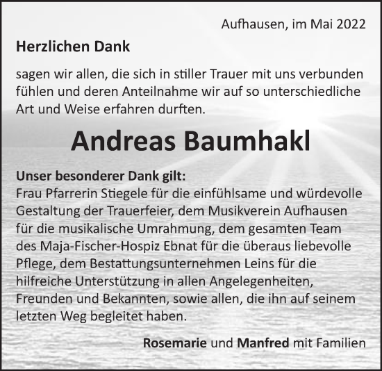 Traueranzeige von Andreas Baumhakl von Schwäbische Post