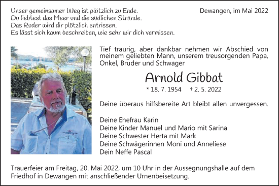 Traueranzeige von Arnold Gibbat von Schwäbische Post