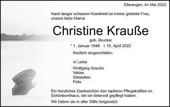 Traueranzeige von Christine Krauße