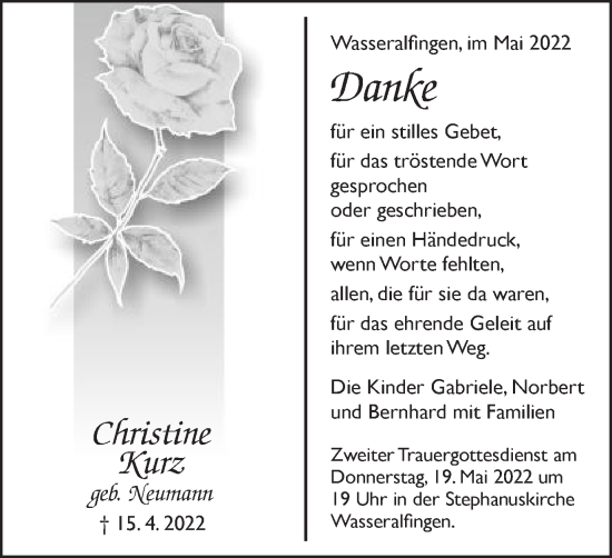 Traueranzeige von Christine Kurz von Schwäbische Post