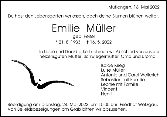 Traueranzeige von Emilie Müller von Gmünder Tagespost