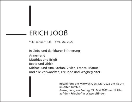 Traueranzeige von Erich Jooß von Schwäbische Post