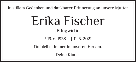 Traueranzeige von Erika Fischer von Schwäbische Post