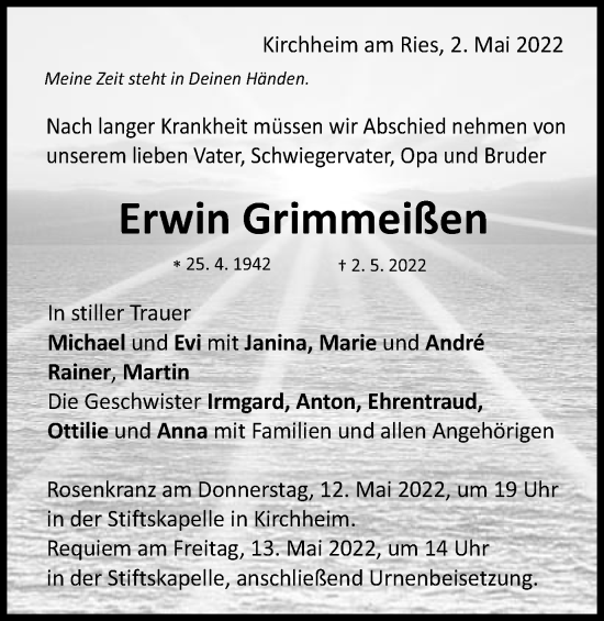 Traueranzeige von Erwin Grimmeißen von Schwäbische Post