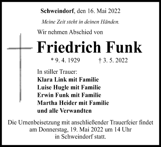 Traueranzeige von Friedrich Funk von Schwäbische Post