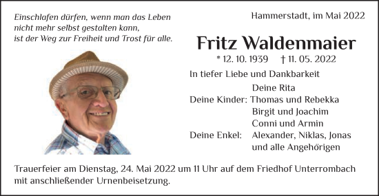 Traueranzeige von Fritz Waldenmaier von Schwäbische Post