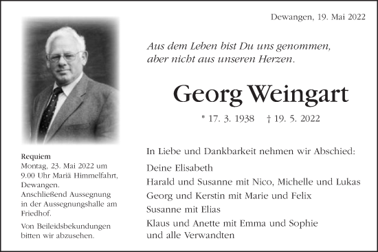 Traueranzeige von Georg Weingart von Schwäbische Post