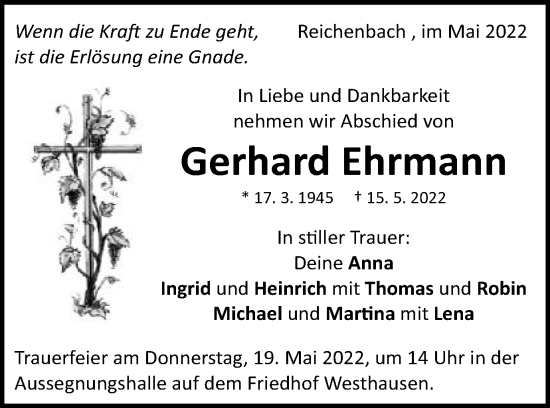 Traueranzeige von Gerhard Ehrmann von Schwäbische Post