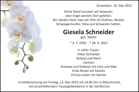Traueranzeige von Giesela Schneider von Schwäbische Post