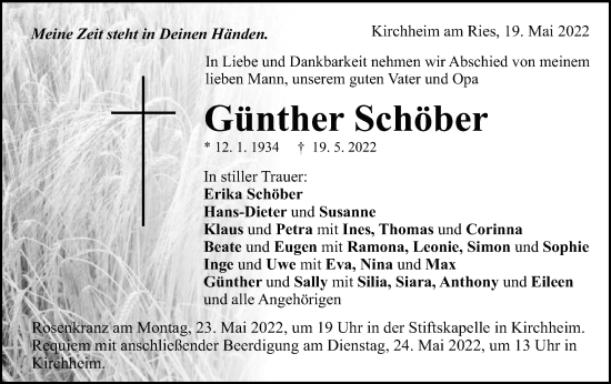 Traueranzeige von Günther Schöber von Schwäbische Post