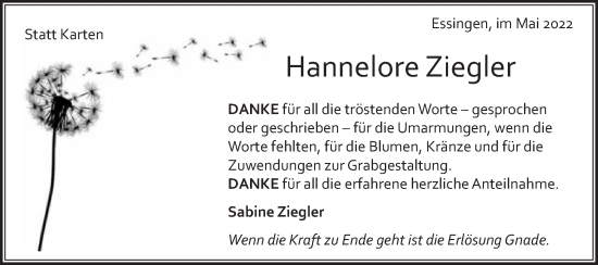 Traueranzeige von Hannelore Ziegler von Schwäbische Post