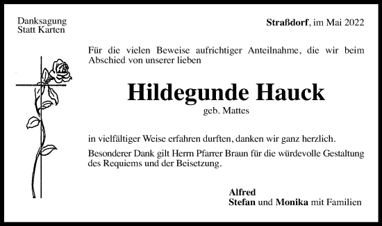 Traueranzeige von Hildegunde Hauck von Gmünder Tagespost