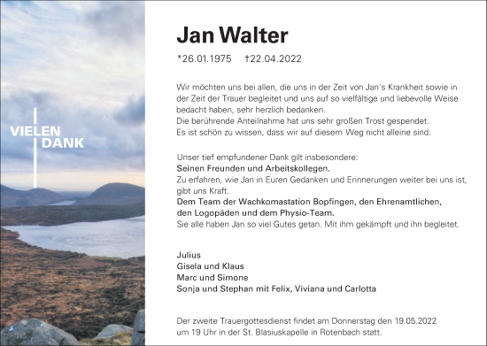 Traueranzeige von Jan Walter