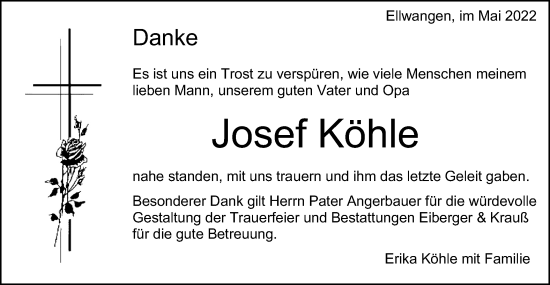 Traueranzeige von Josef Köhle