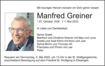 Traueranzeige von Manfred Greiner