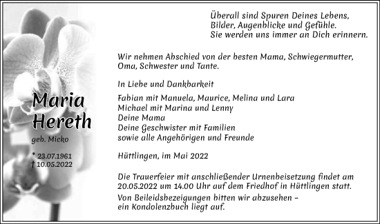 Traueranzeige von Maria Hereth von Schwäbische Post