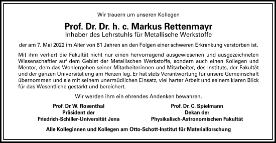 Traueranzeige von Markus Rettenmayr von Gmünder Tagespost