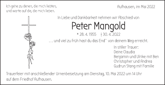 Traueranzeige von Peter Mangold von Schwäbische Post