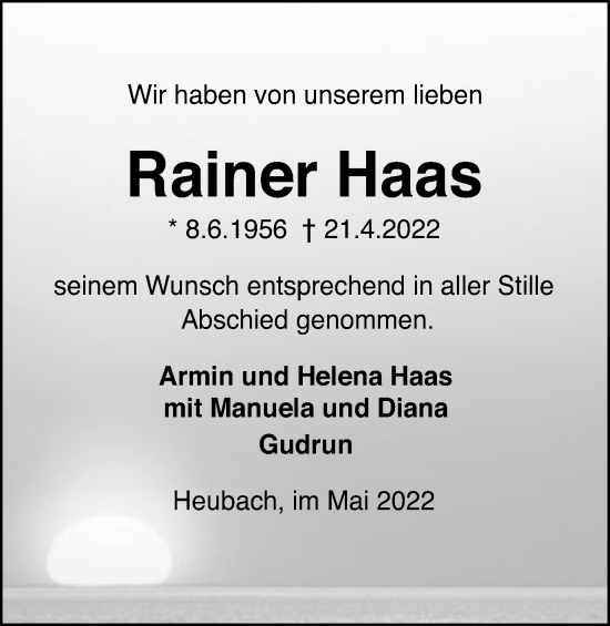 Traueranzeige von Rainer Haas von Gmünder Tagespost