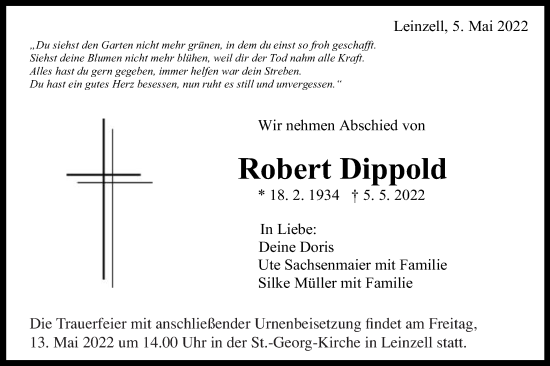 Traueranzeige von Robert Dippold von Gmünder Tagespost