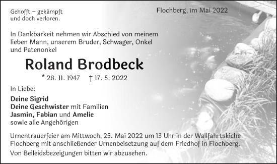 Traueranzeige von Roland Brodbeck von Schwäbische Post