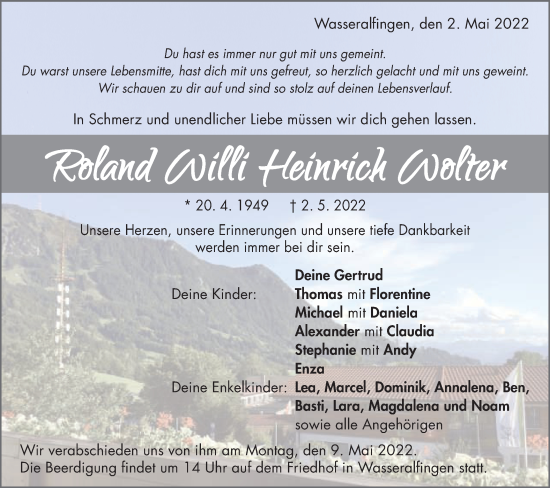 Traueranzeige von Roland Willi Heinrich Wolter von Schwäbische Post