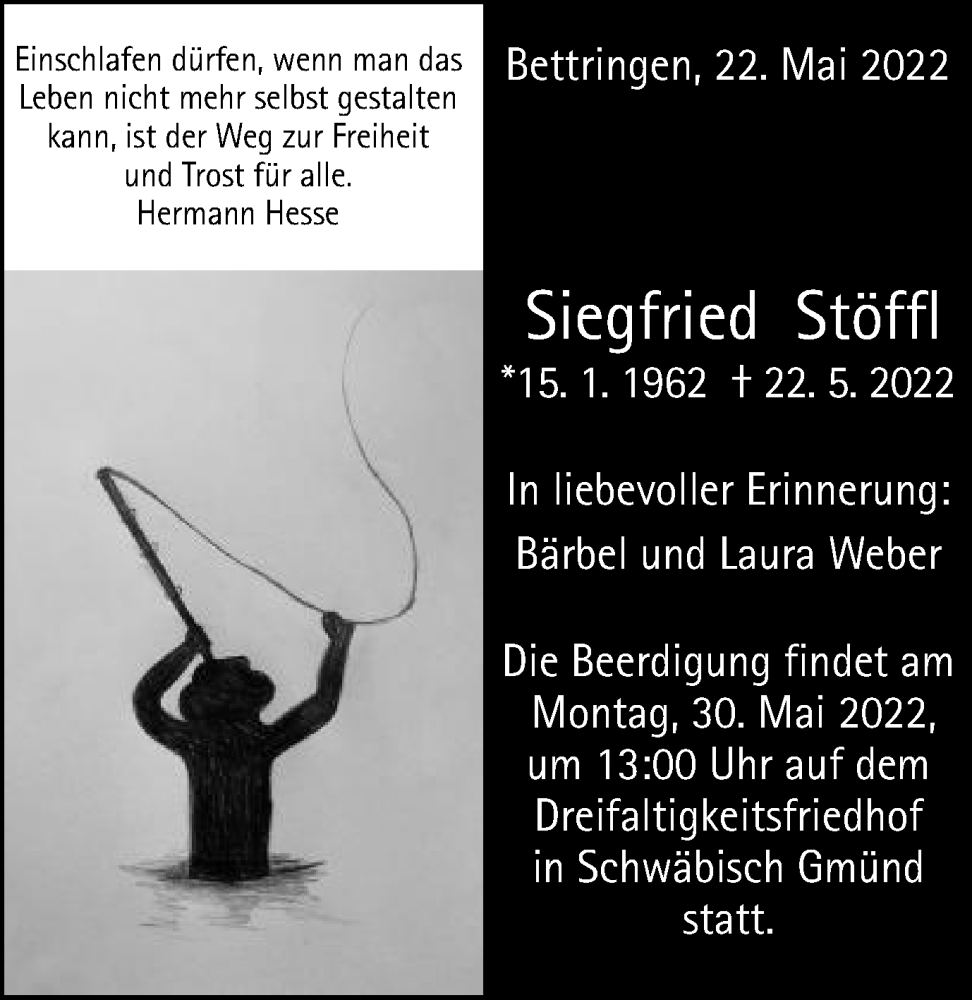  Traueranzeige für Siegfried Stöffl vom 25.05.2022 aus Gmünder Tagespost