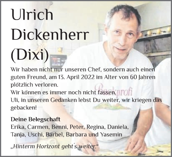 Traueranzeige von Ulrich Dickenherr von Amtsblatt_Oko