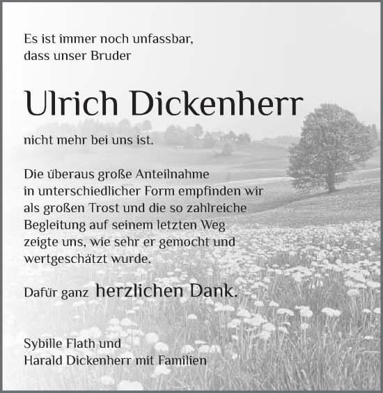 Traueranzeige von Ulrich Dickenherr von Schwäbische Post