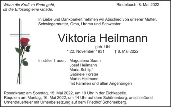 Traueranzeige von Viktoria Heilmann