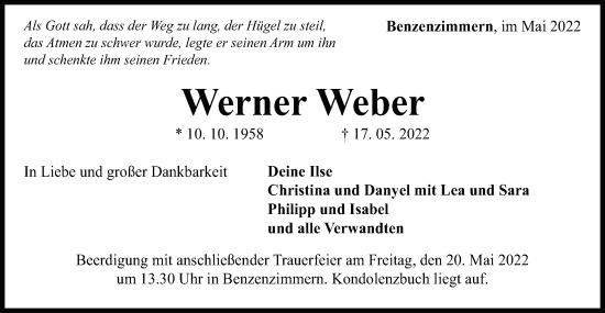 Traueranzeige von Werner Weber von Schwäbische Post