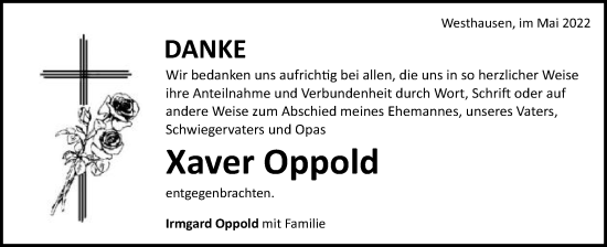 Traueranzeige von Xaver Oppold von Schwäbische Post