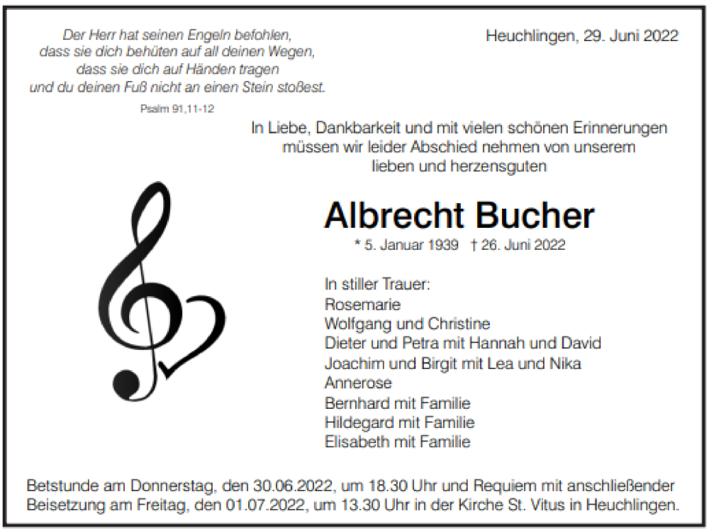 Traueranzeige für Albrecht Bucher vom 29.06.2022 aus Gmünder Tagespost