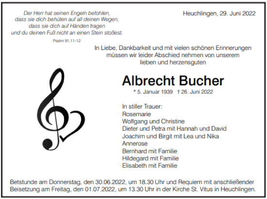Traueranzeige von Albrecht Bucher von Gmünder Tagespost